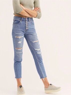 Free People We The Free Blossom Rigid Skinny Jeans High Rise Button Fly Sz. 27